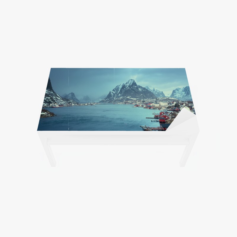 Adesivo per tavolo e scrivania paesaggio invernale a Reine, Isole Lofoten