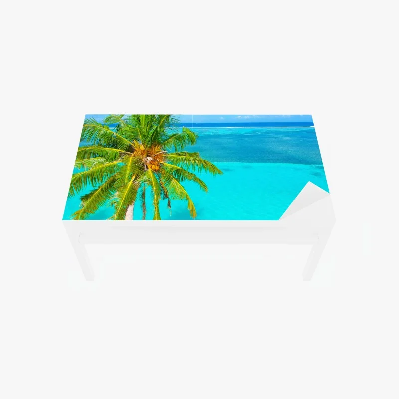 Adesivo per tavolo e scrivania oasi turchese con palma