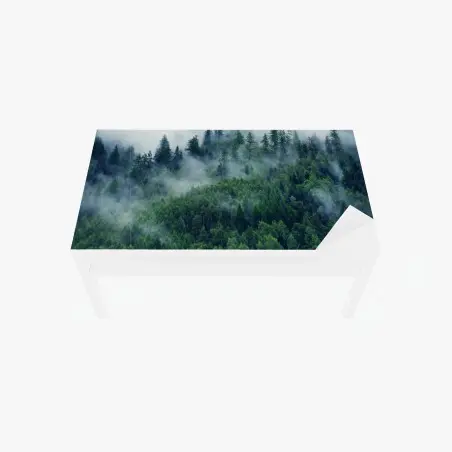 Adesivo per tavolo e scrivania foresta avvolta dalla nebbia • Wallissimo®