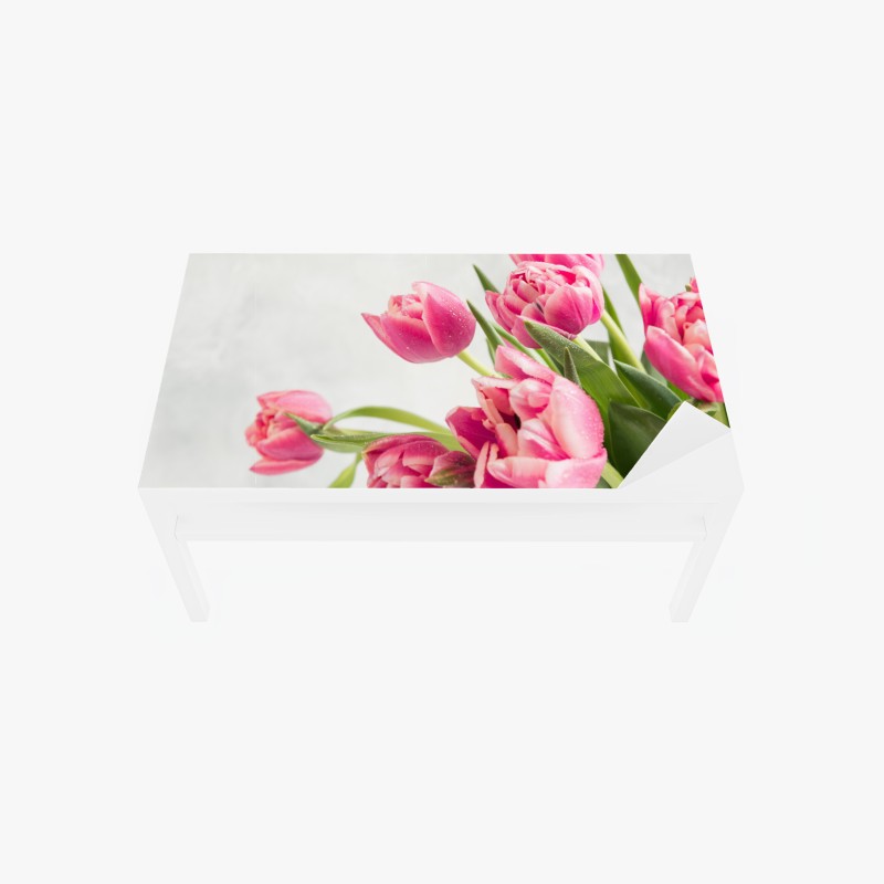 Adesivo per tavolo e scrivania tulipani rosa con gocce di rugiada