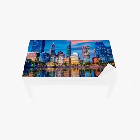 Adesivo per tavolo e scrivania tramonto su Perth: skyline riflesso sul fiume • Wallissimo®