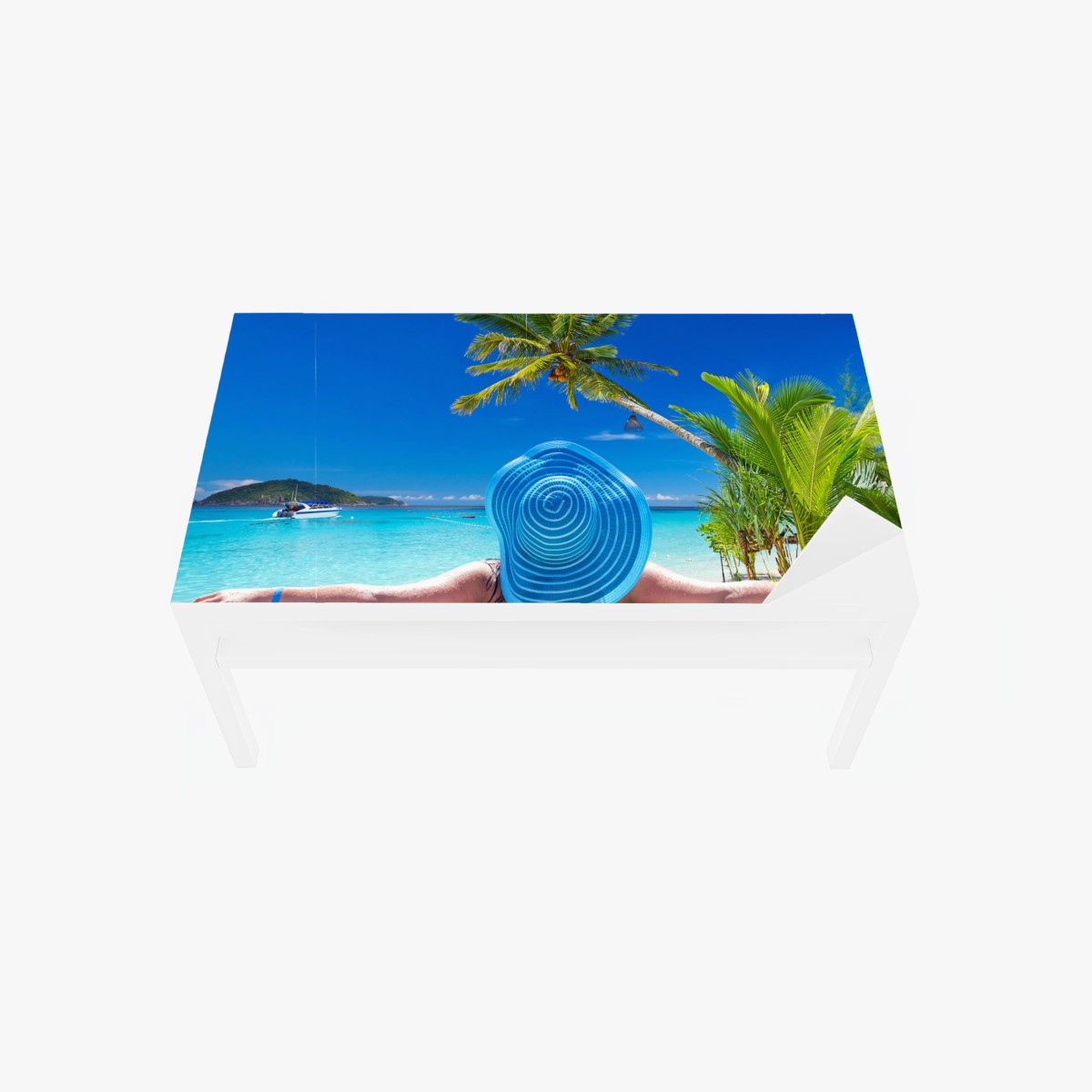 Adesivo per tavolo e scrivania sogno tropicale vista mare • Wallissimo®