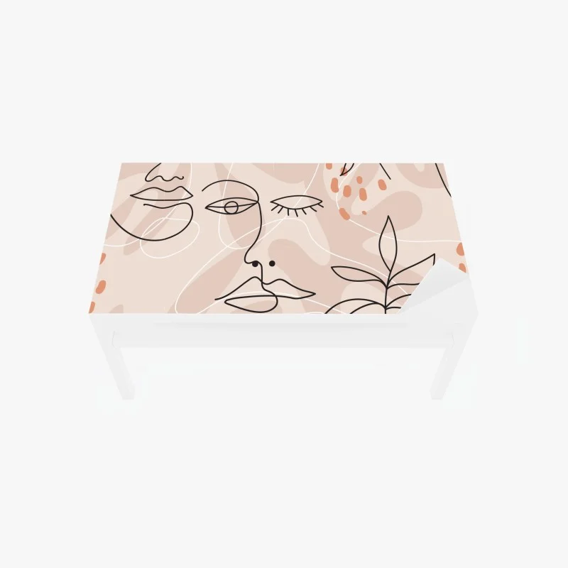 Adesivo per tavolo e scrivania volti astratti e botanica in toni neutri