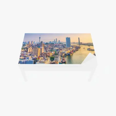 Adesivo per tavolo e scrivania panorama urbano al tramonto di Macau • Wallissimo®