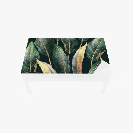 Adesivo per tavolo e scrivania motivo tropicale vintage con foglie esotiche • Wallissimo®