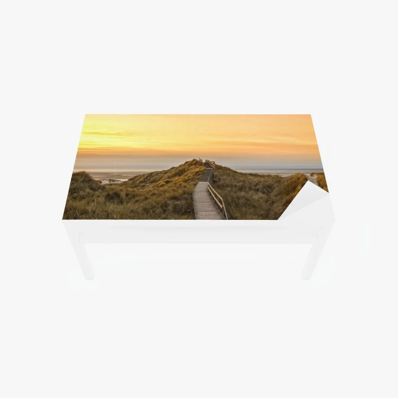 Adesivo per tavolo e scrivania passerella tra le dune di Norddorf al tramonto