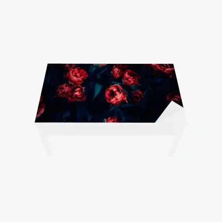 Adesivo per tavolo e scrivania fiori rossi su sfondo scuro • Wallissimo®