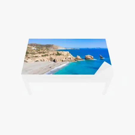 Adesivo per tavolo e scrivania scogliere dorate e mare turchese • Wallissimo®