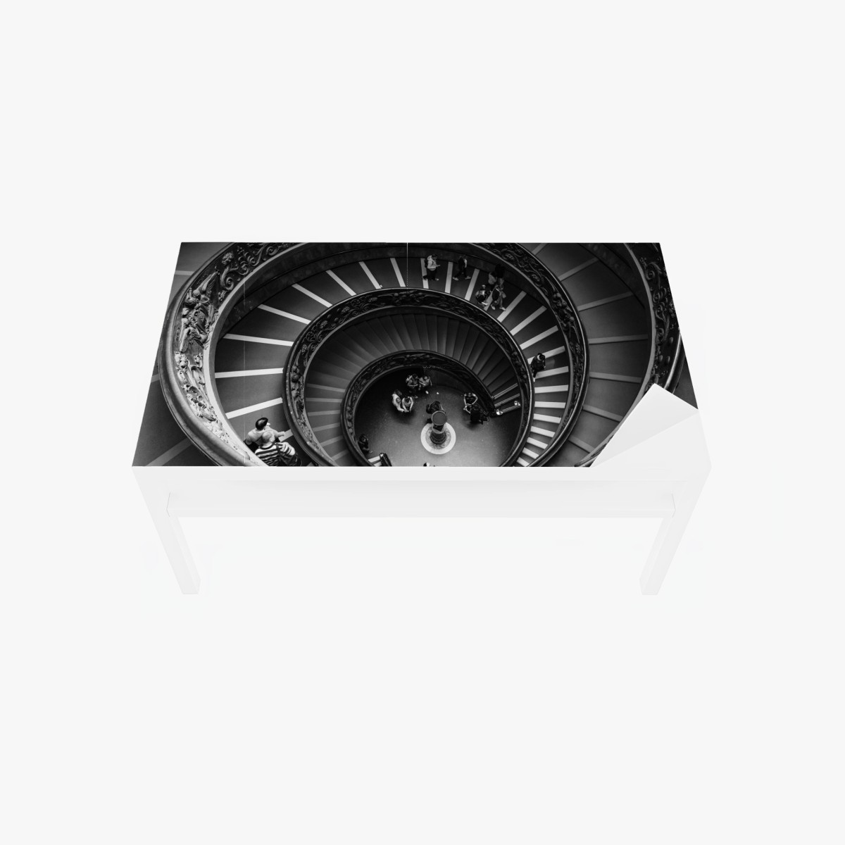 Adesivo per tavolo e scrivania spirale architettonica in bianco e nero • Wallissimo®