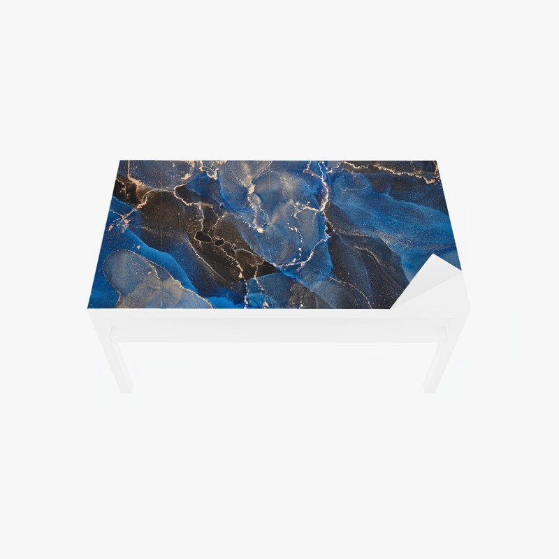 Adesivo per tavolo e scrivania marmo liquido blu e oro
