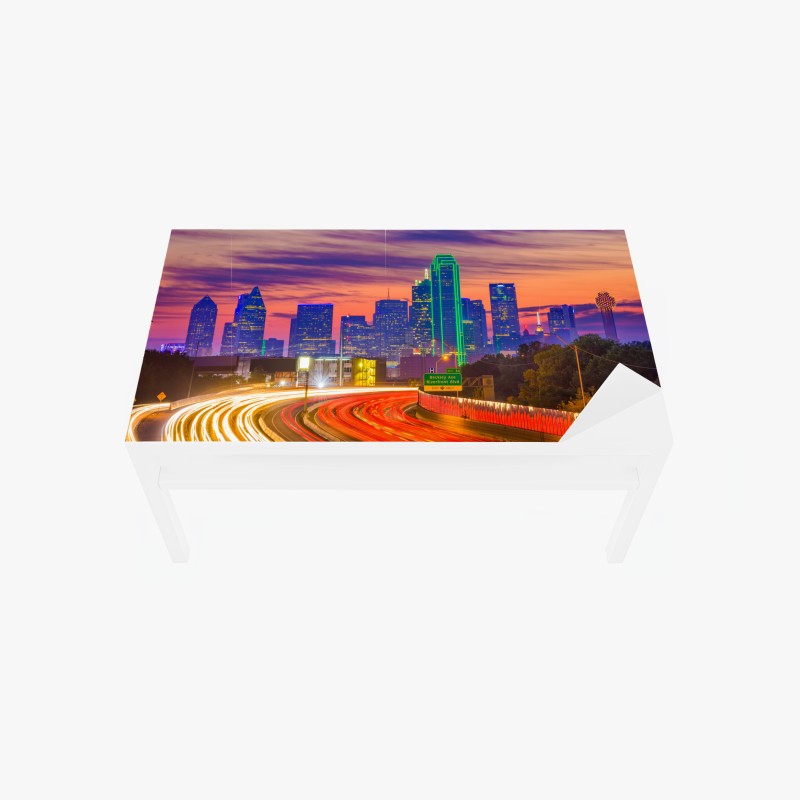 Adesivo per tavolo e scrivania tramonto su Dallas: skyline e scie di luce