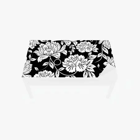 Adesivo per tavolo e scrivania motivo floreale ornamentale in bianco e nero • Wallissimo®