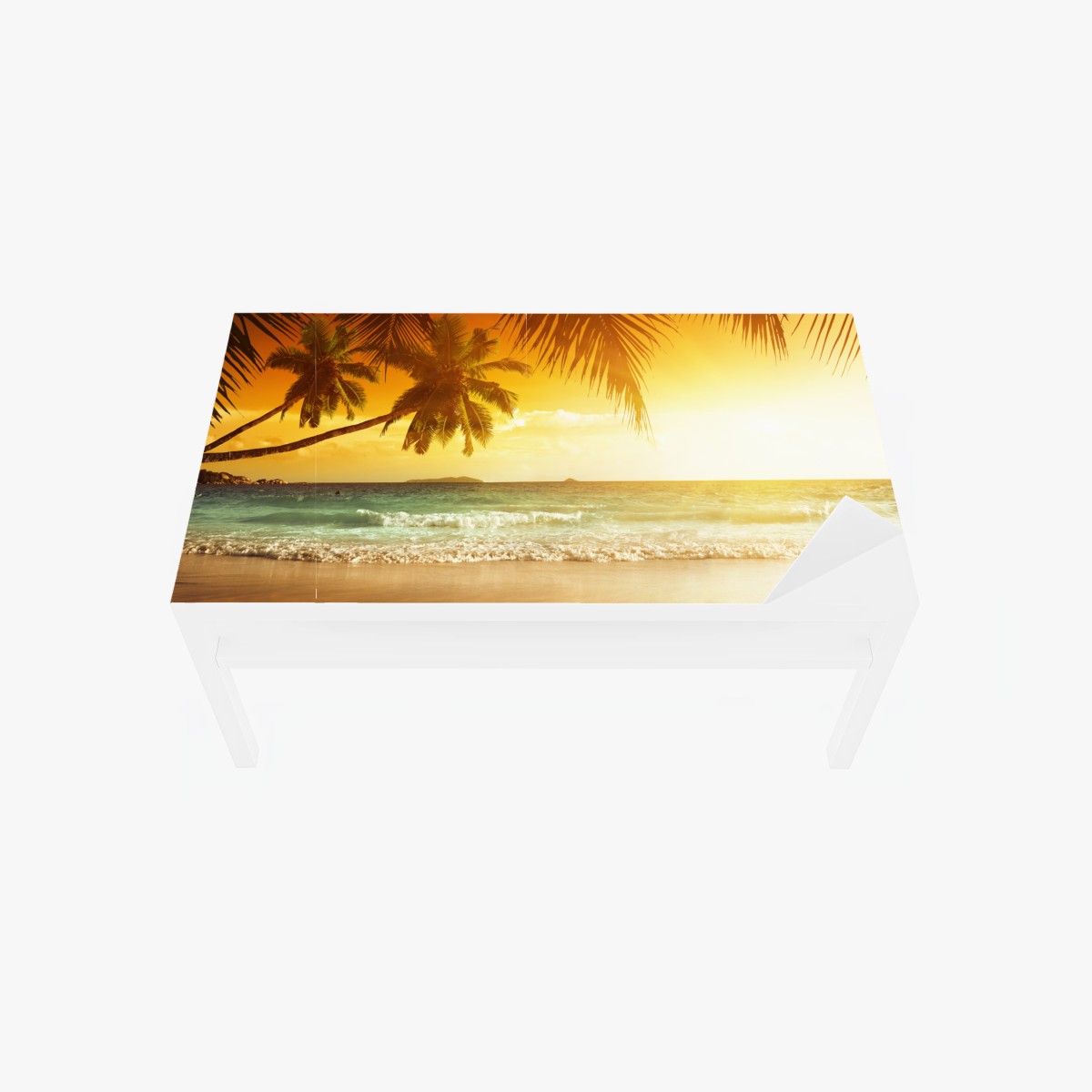 Adesivo per tavolo e scrivania tramonto sui Caraibi con palme • Wallissimo®