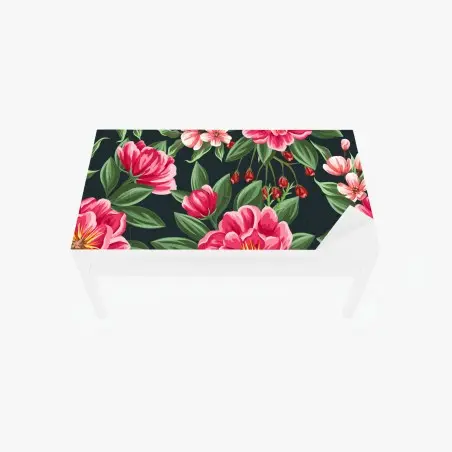 Adesivo per tavolo e scrivania motivo floreale acquerellato rosa su sfondo scuro • Wallissimo®