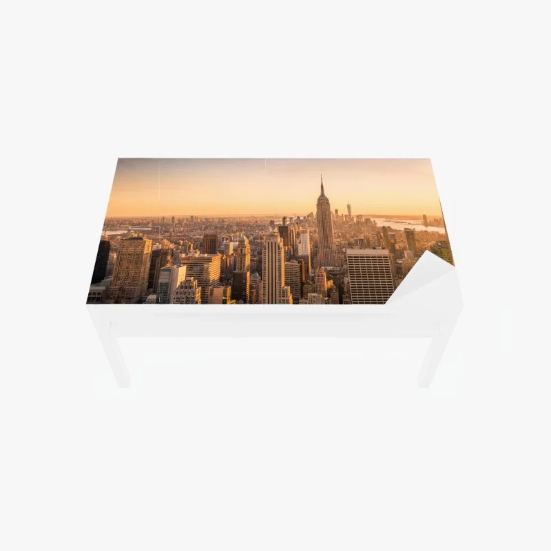 Adesivo per tavolo e scrivania skyline di New York al tramonto dorato