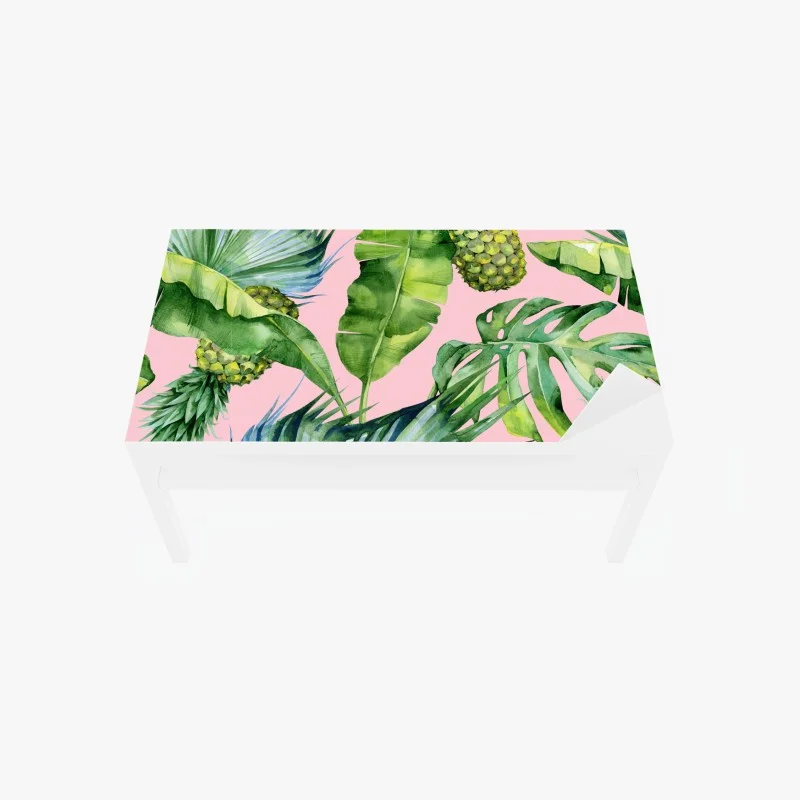 Adesivo per tavolo e scrivania motivo tropicale acquerello con ananas su sfondo rosa