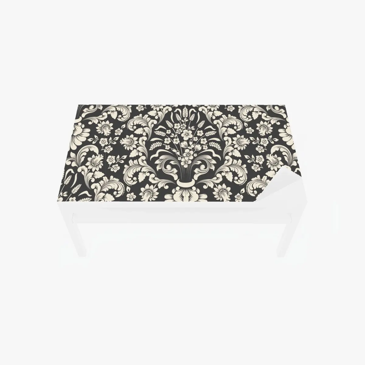 Adesivo per tavolo e scrivania motivo damascato floreale elegante su sfondo scuro • Wallissimo®