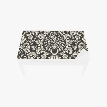 Adesivo per tavolo e scrivania motivo damascato floreale elegante su sfondo scuro • Wallissimo®