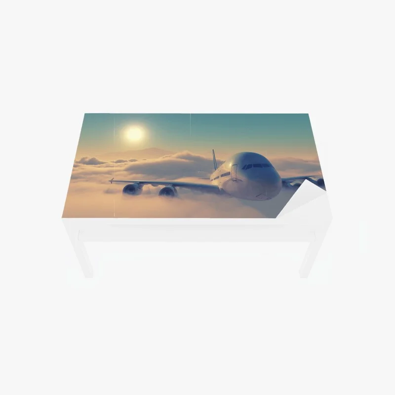 Adesivo per tavolo e scrivania aereo in volo tra le nuvole al tramonto