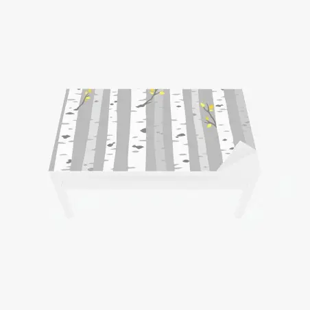 Adesivo per tavolo e scrivania foresta di betulle minimal con foglie gialle • Wallissimo®