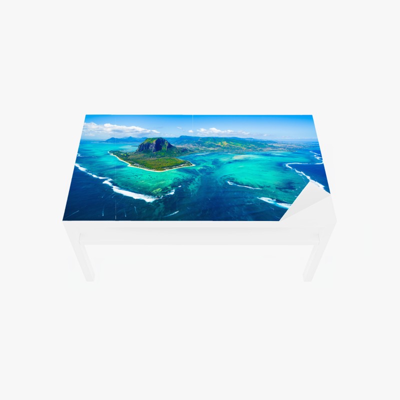 Adesivo per tavolo e scrivania panorama aereo della laguna di Mauritius con Le Morne Brabant