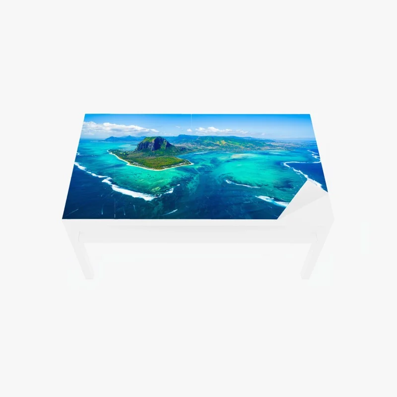Adesivo per tavolo e scrivania panorama aereo della laguna di Mauritius con Le Morne Brabant