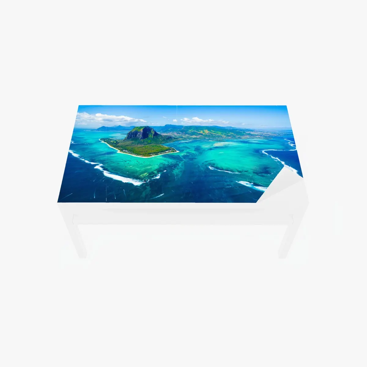 Adesivo per tavolo e scrivania panorama aereo della laguna di Mauritius con Le Morne Brabant • Wallissimo®