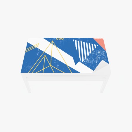 Adesivo per tavolo e scrivania composizione geometrica blu e gialla in stile Memphis • Wallissimo®
