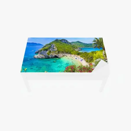 Adesivo per tavolo e scrivania panorama incantevole di Porto Timoni, Corfù • Wallissimo®