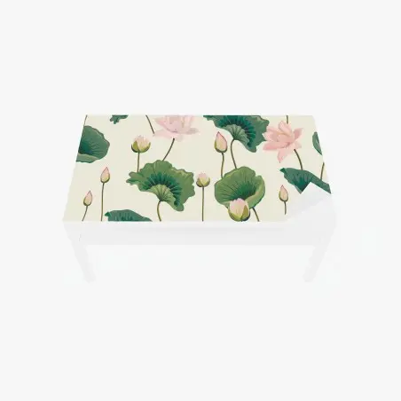 Adesivo per tavolo e scrivania motivo di fiori di loto rosa su sfondo crema • Wallissimo®