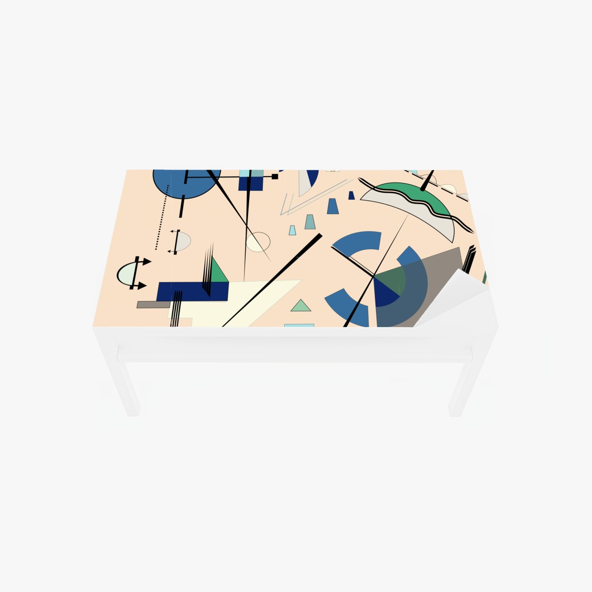 Adesivo per tavolo e scrivania composizione geometrica astratta in blu e verde • Wallissimo®