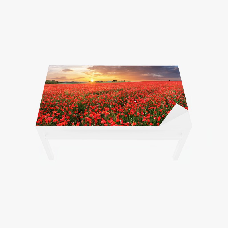 Adesivo per tavolo e scrivania tramonto sul campo di papaveri
