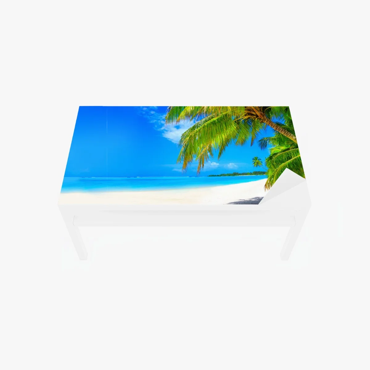 Adesivo per tavolo e scrivania paradiso tropicale con palme e sabbia bianca • Wallissimo® Adesivo per tavolo e scrivania paradiso tropicale con palme e sabbia bianca • Wallissimo®