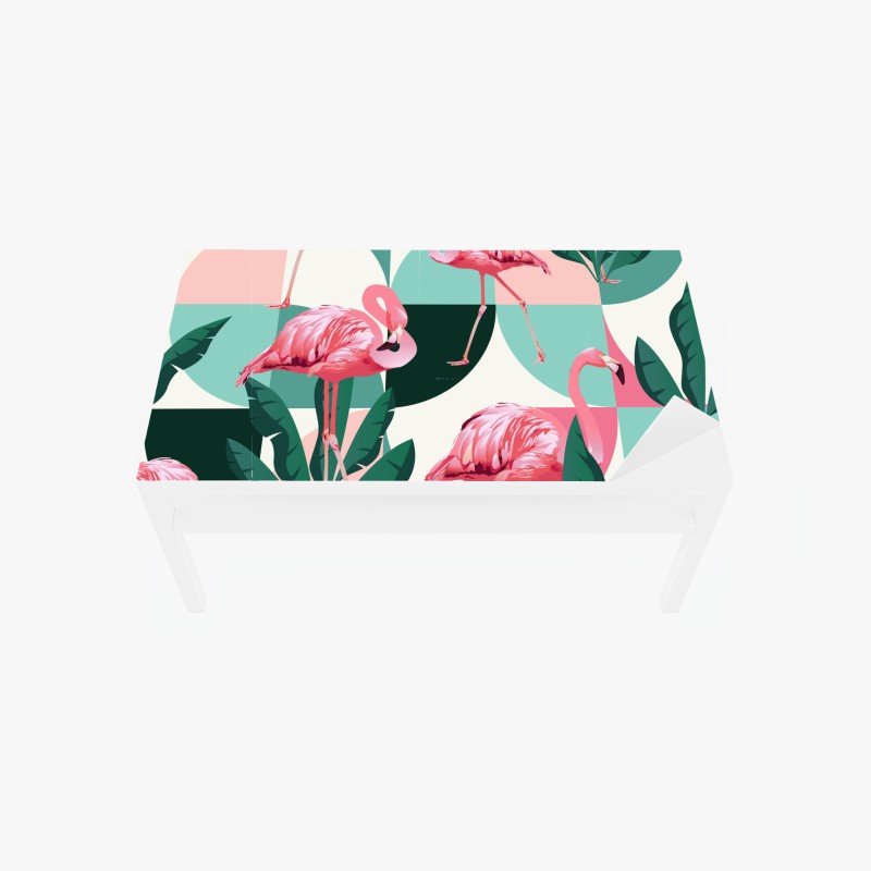 Adesivo per tavolo e scrivania motivo tropicale con fenicotteri rosa