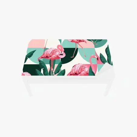 Adesivo per tavolo e scrivania motivo tropicale con fenicotteri rosa • Wallissimo®