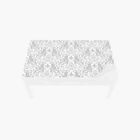 Adesivo per tavolo e scrivania motivo damascato elegante grigio e bianco • Wallissimo®
