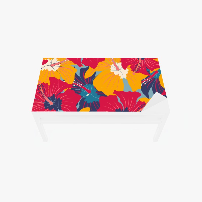 Adesivo per tavolo e scrivania motivo vintage tropicale di ibischi colorati