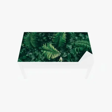 Adesivo per tavolo e scrivania giungla verticale: fogliame tropicale in verde scuro • Wallissimo®