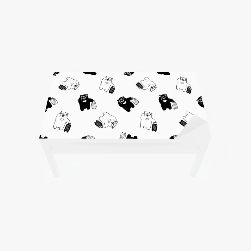 Adesivo per tavolo e scrivania orsetti viaggiatori in pattern minimal in bianco e nero