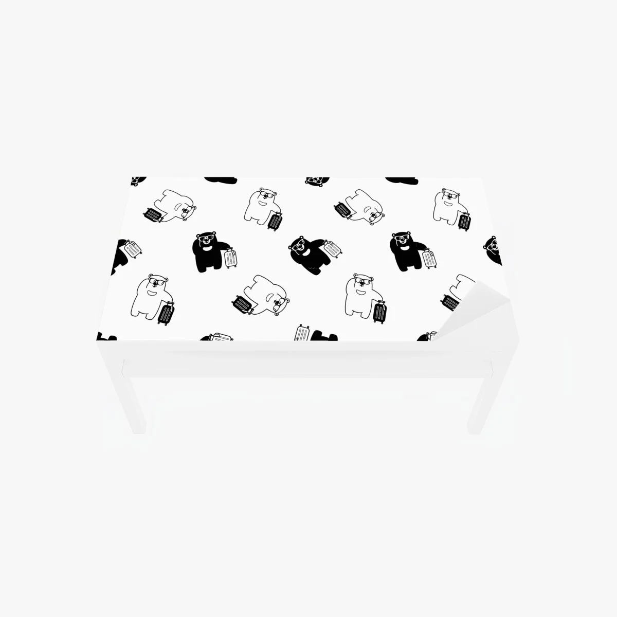 Adesivo per tavolo e scrivania orsetti viaggiatori in pattern minimal in bianco e nero • Wallissimo® Adesivo per tavolo e scrivania orsetti viaggiatori in pattern minimal in bianco e nero • Wallissimo®
