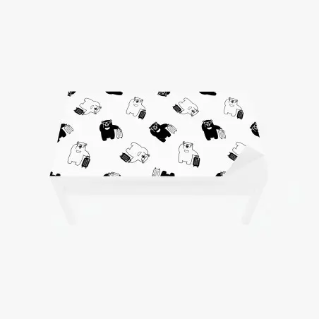 Adesivo per tavolo e scrivania orsetti viaggiatori in pattern minimal in bianco e nero • Wallissimo®