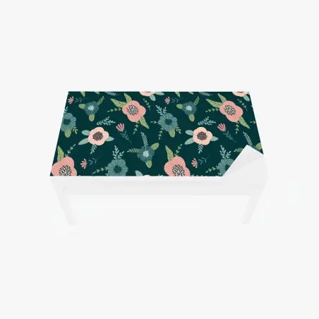 Adesivo per tavolo e scrivania motivo floreale elegante su sfondo verde scuro • Wallissimo®
