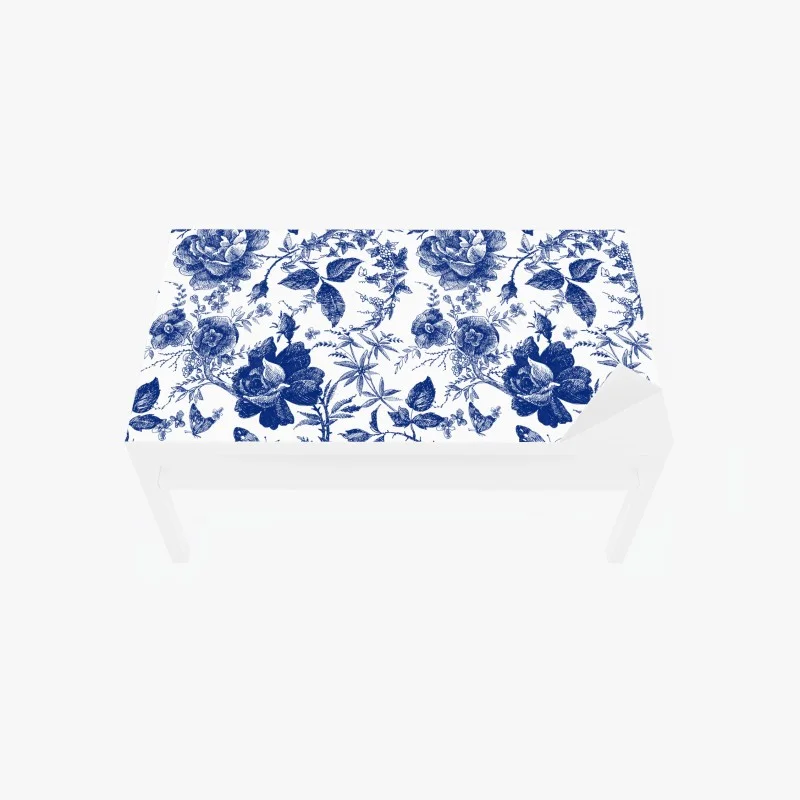 Adesivo per tavolo e scrivania motivo floreale blu in stile toile