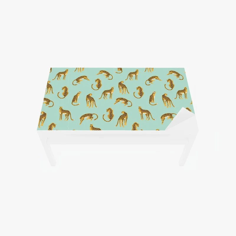 Adesivo per tavolo e scrivania ghepardi su sfondo verde menta