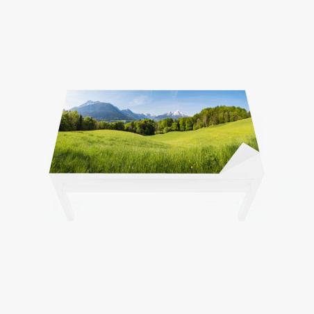Adesivo per tavolo e scrivania panorama montano primaverile • Wallissimo®