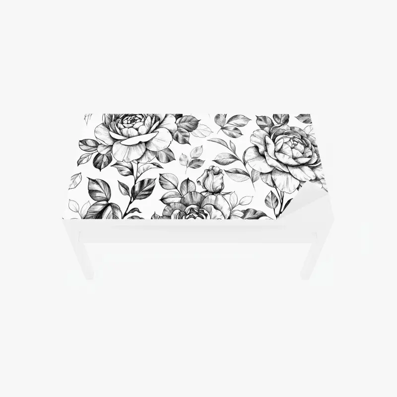 Adesivo per tavolo e scrivania motivo di rose disegnate a matita in stile vintage