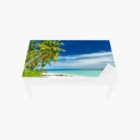 Adesivo per tavolo e scrivania oasi tropicale di palme e mare turchese • Wallissimo®