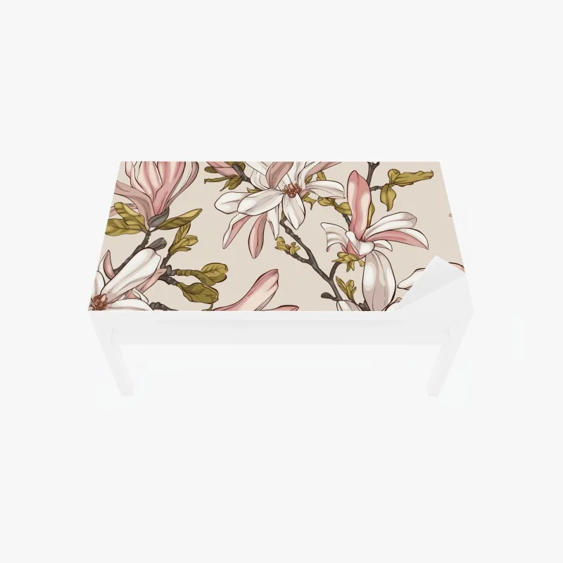 Adesivo per tavolo e scrivania magnolie in fiore su sfondo pastello