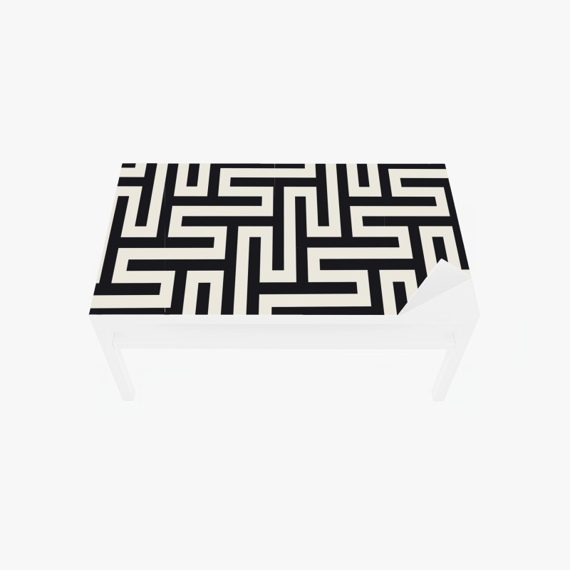 Adesivo per tavolo e scrivania labirinto geometrico in bianco e nero