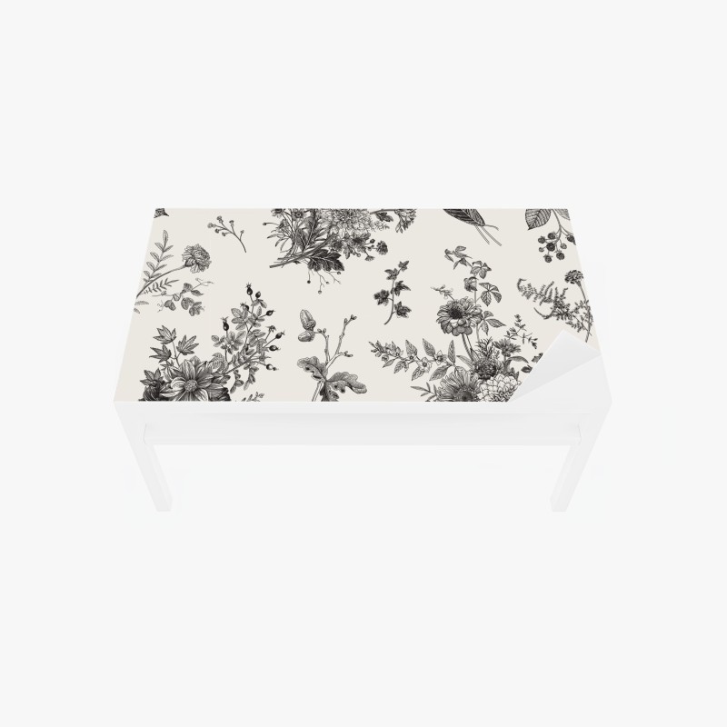 Adesivo per tavolo e scrivania motivo botanico vintage in bianco e nero